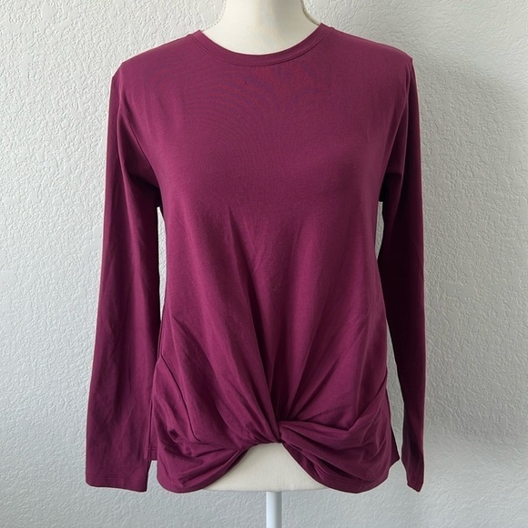 NWT Terez Bliss Twist Front Long Sleeve Peruvian Cotton Tee in Black Raspberry - Picture 3 of 10